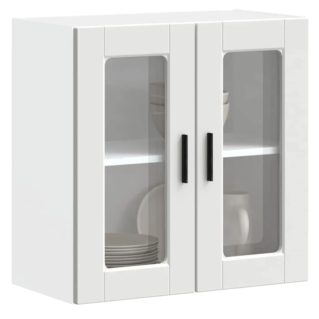 White Wall-Mounted Kitchen Cabinet with Glass Door