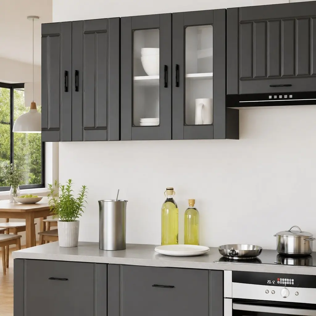 Wall-Mounted Black Kitchen Cabinet with Glass Door