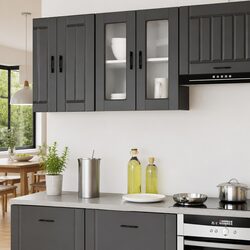 Wall-Mounted Black Kitchen Cabinet with Glass Door