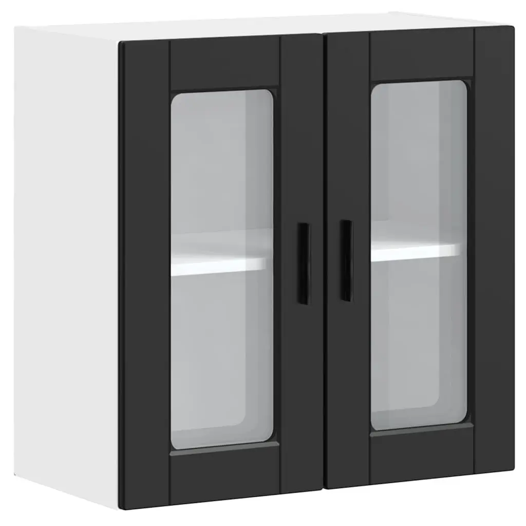 Wall-Mounted Black Kitchen Cabinet with Glass Door
