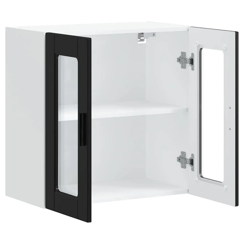Wall-Mounted Black Kitchen Cabinet with Glass Door