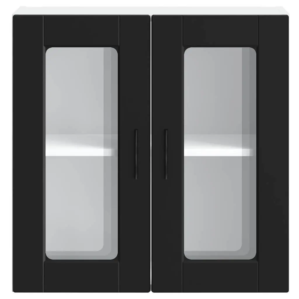 Wall-Mounted Black Kitchen Cabinet with Glass Door