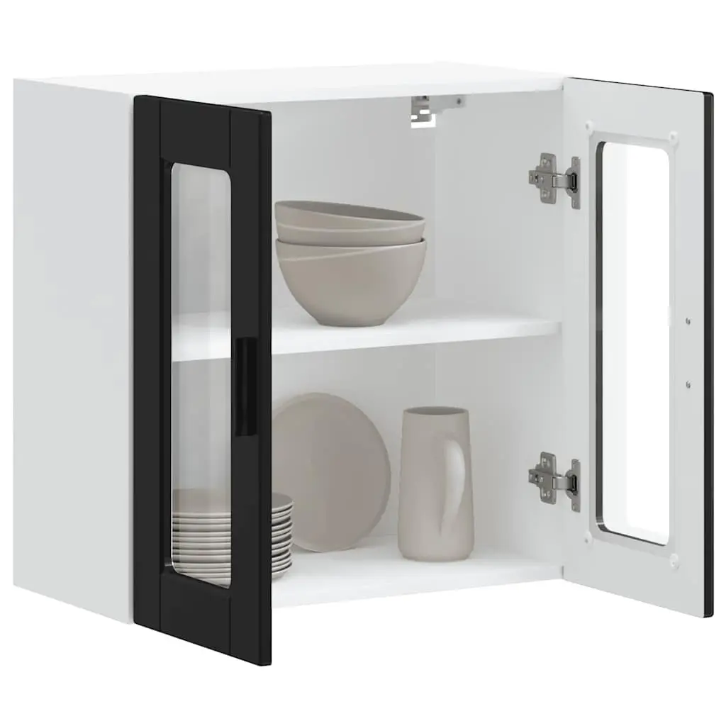 Wall-Mounted Black Kitchen Cabinet with Glass Door