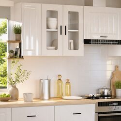 White High Gloss Kitchen Wall Cabinet with Glass Door