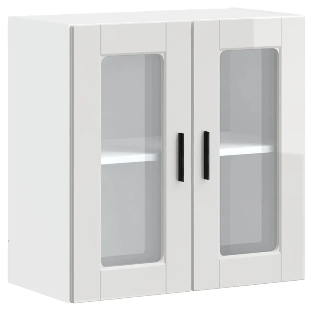 White High Gloss Kitchen Wall Cabinet with Glass Door