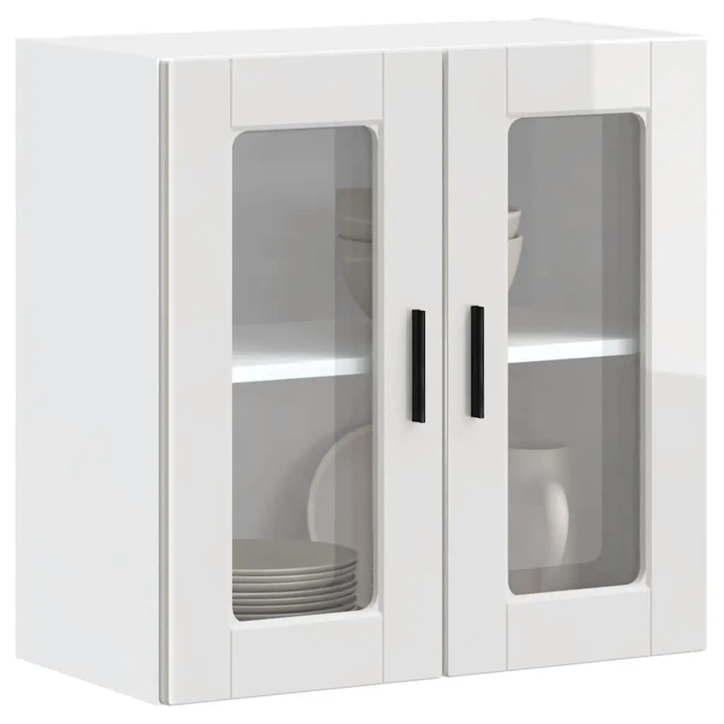 White High Gloss Kitchen Wall Cabinet with Glass Door