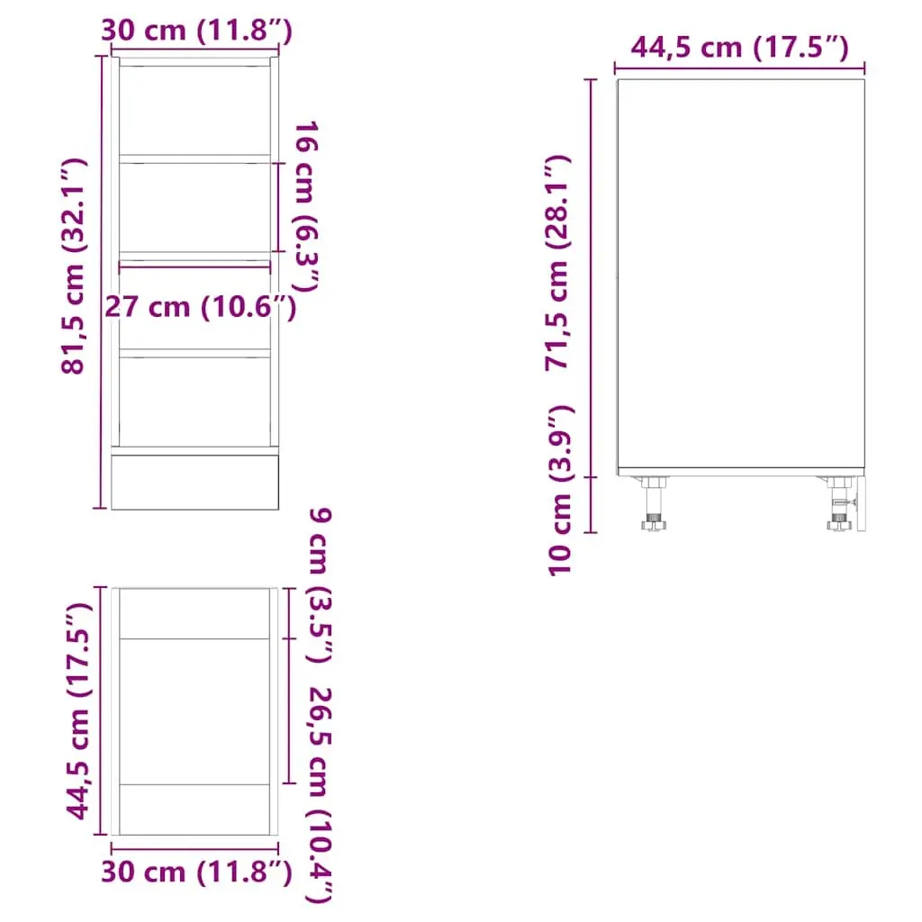 Bottom Kitchen Cabinet White Storage Cupboard 30x44.5x81.5cm Engineered Wood
