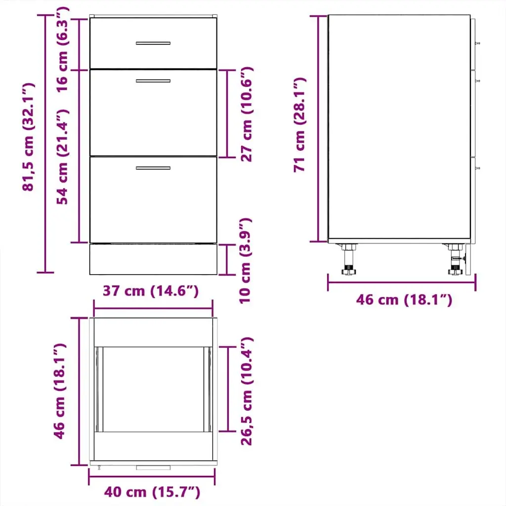 Bottom Kitchen Cabinet White 40x46x81.5cm Storage Cupboard Engineered Wood