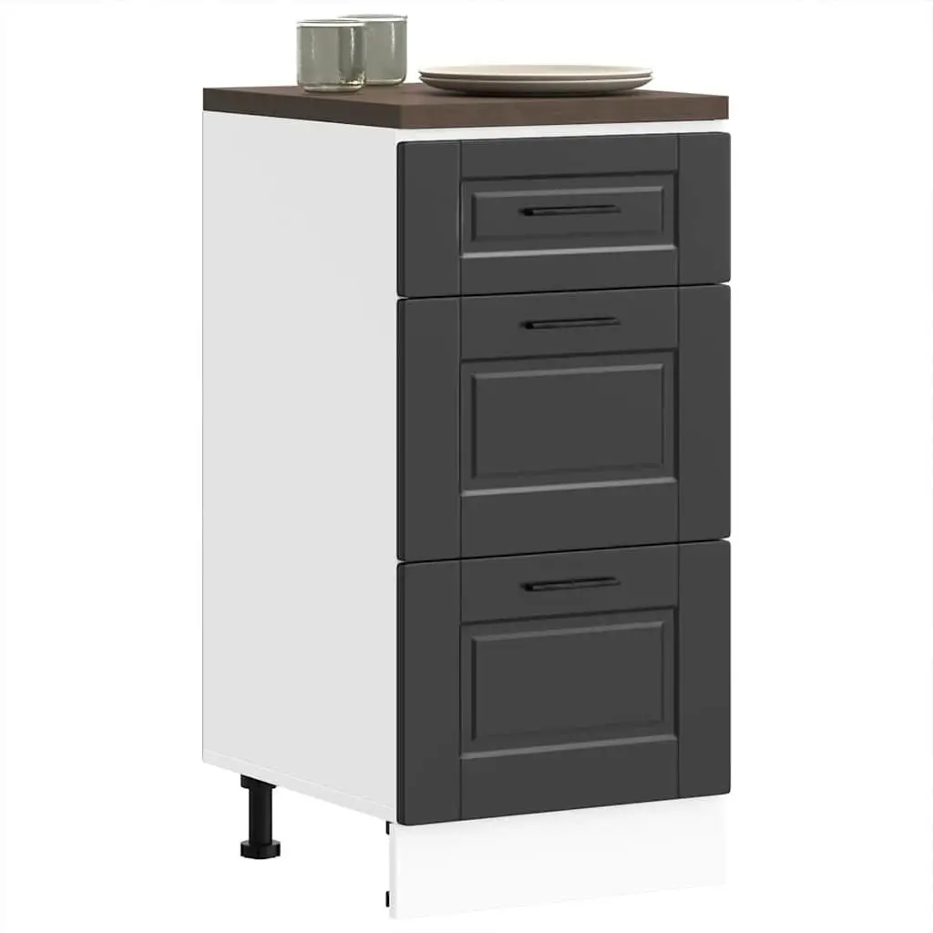 Kitchen Base Cabinet Black Engineered Wood Storage Cupboard Adjustable Feet