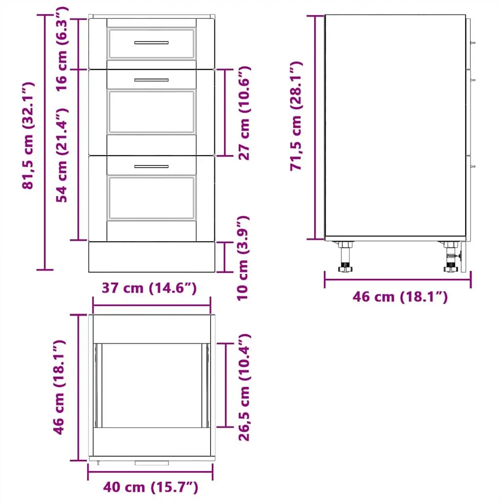 Kitchen Base Cabinet Black Engineered Wood Storage Cupboard Adjustable Feet