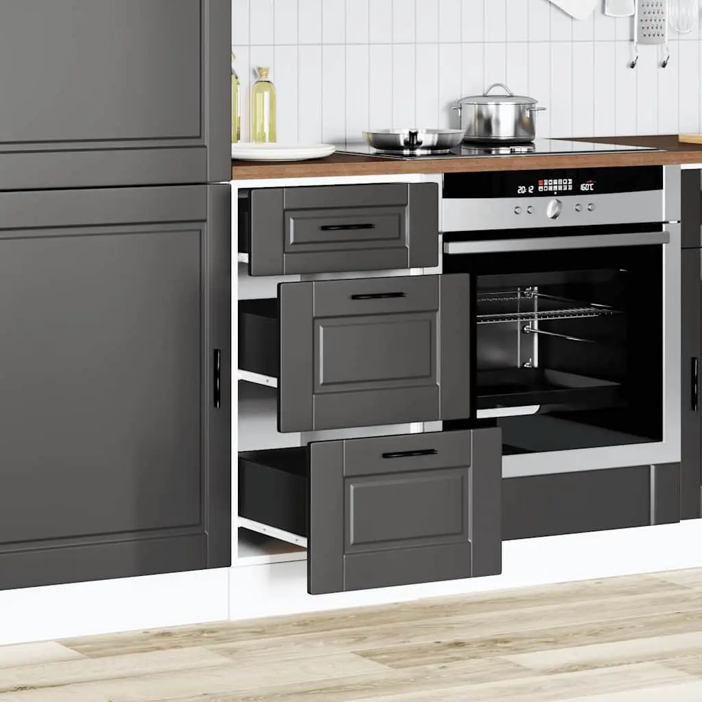 Kitchen Base Cabinet Black Engineered Wood Storage Cupboard Adjustable Feet