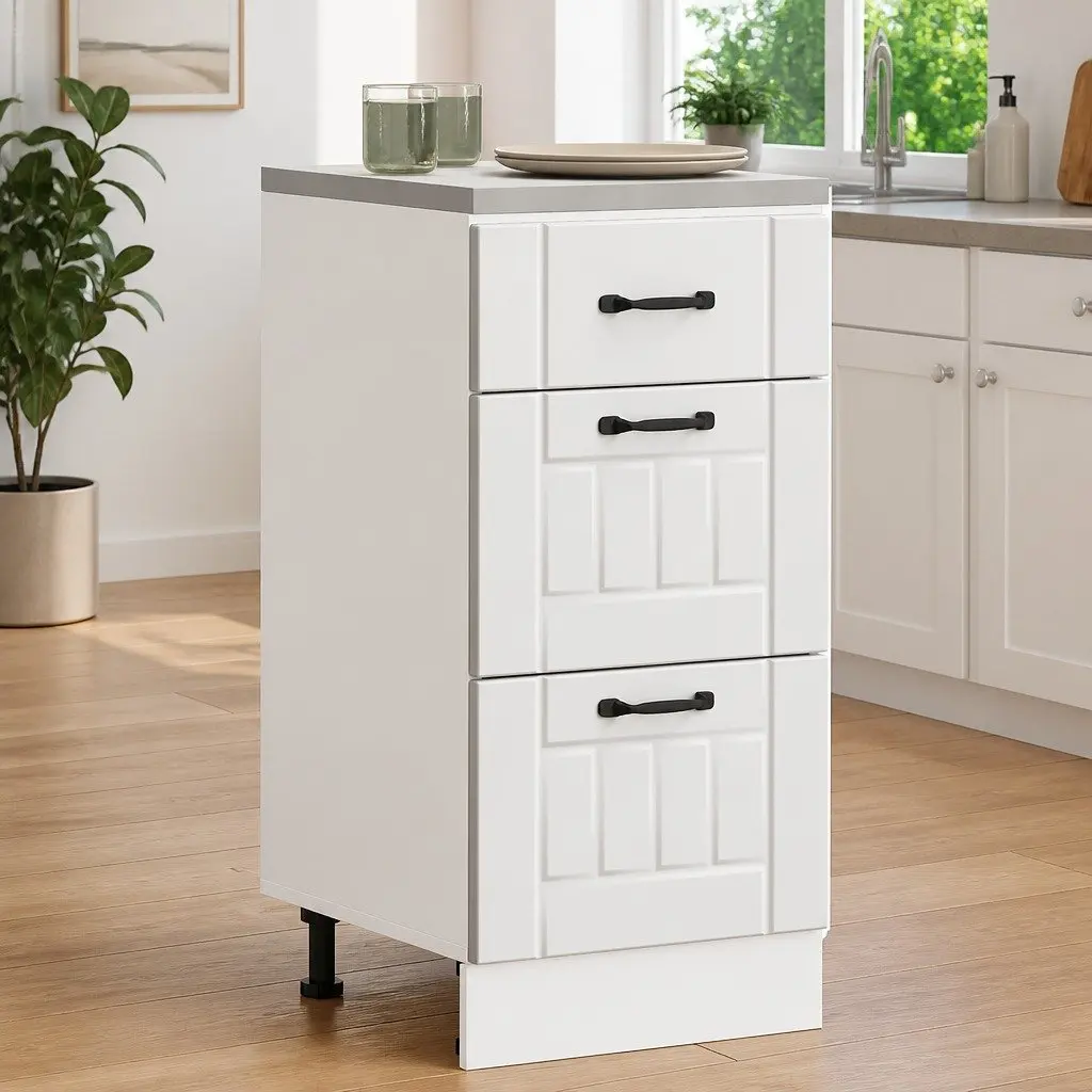 White Engineered Wood Kitchen Storage Cupboard Base Cabinet Furniture
