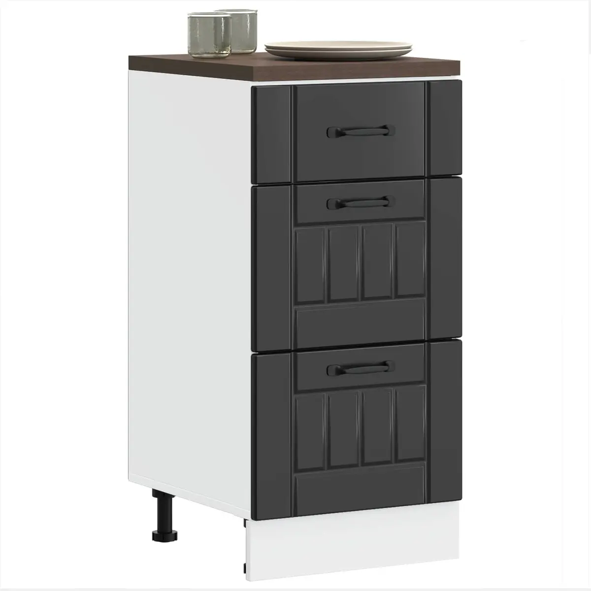 Kitchen Base Cabinet Black Storage Unit Engineered Wood Cupboard Lucca Design