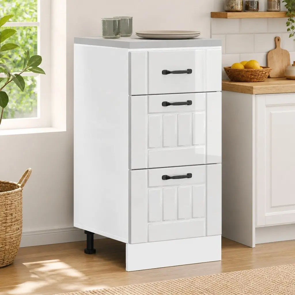 White Engineered Wood Kitchen Base Cabinet with Storage