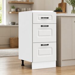 White Engineered Wood Kitchen Base Cabinet with Doors