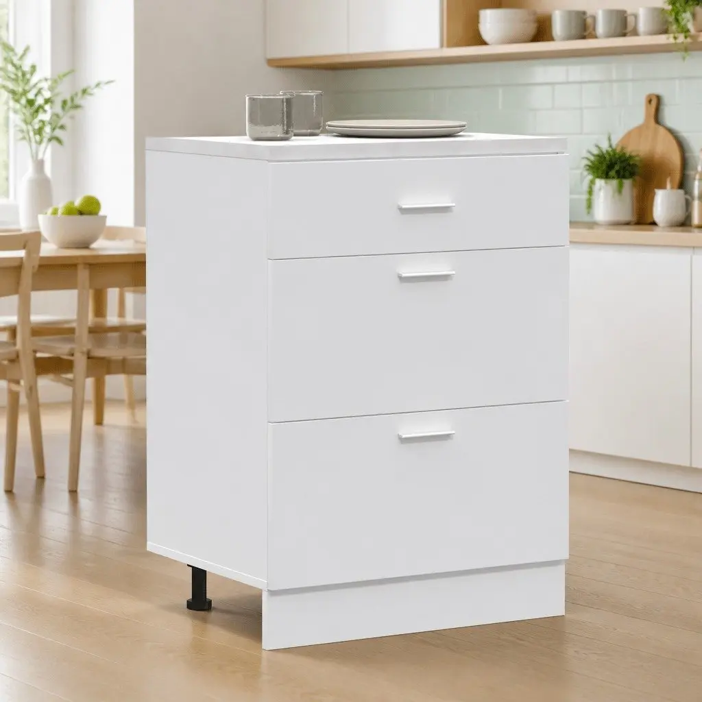 White Kitchen Base Cabinet with Adjustable Feet