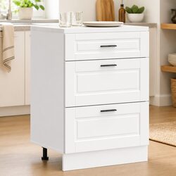 White Engineered Wood Kitchen Base Cabinet with Adjustable Feet