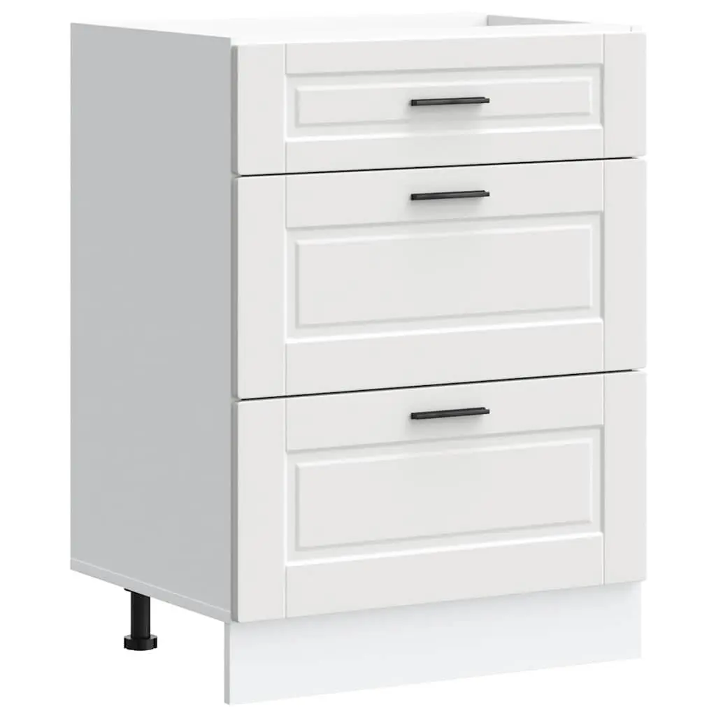 White Engineered Wood Kitchen Base Cabinet with Adjustable Feet