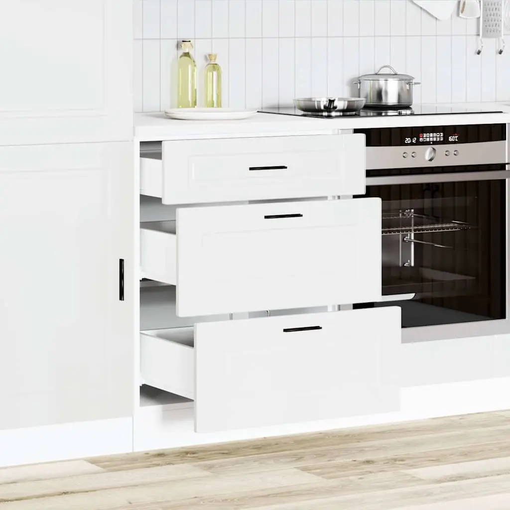 White Engineered Wood Kitchen Base Cabinet with Adjustable Feet