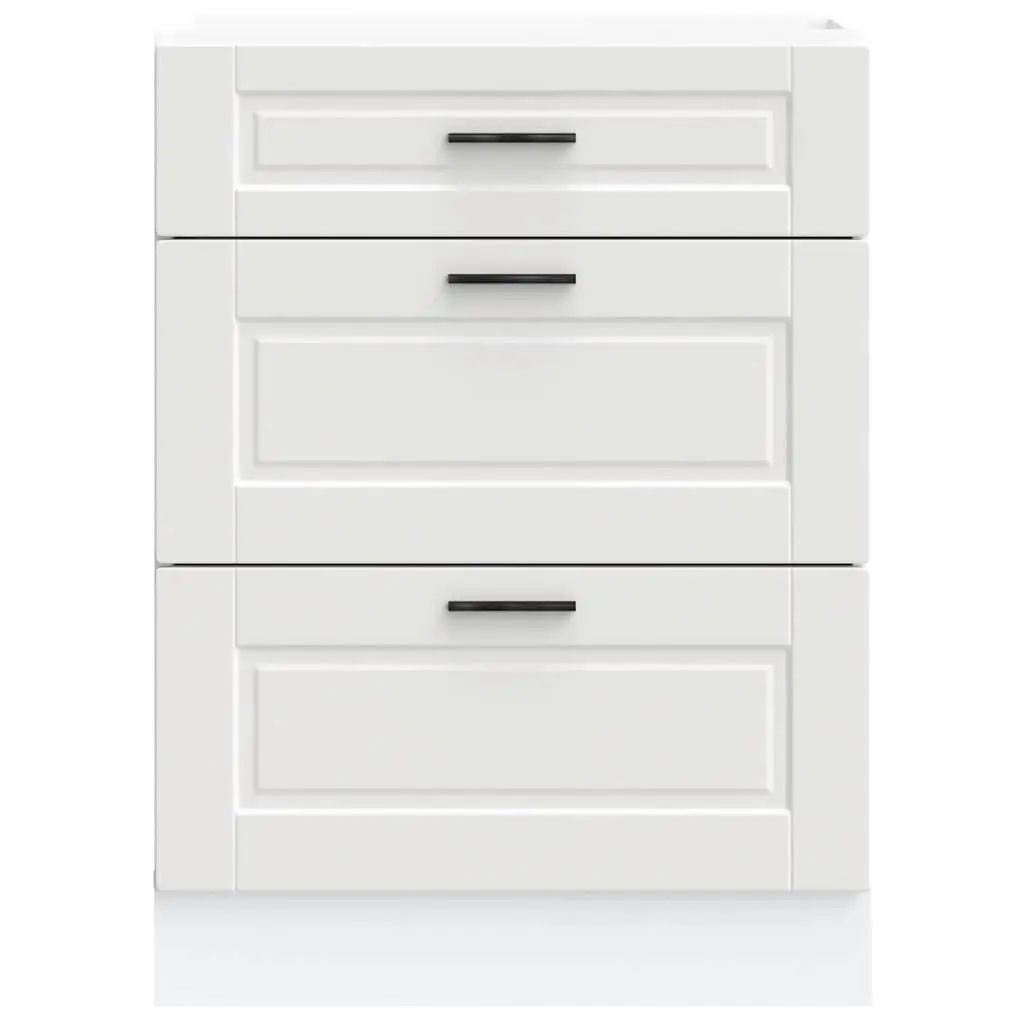 White Engineered Wood Kitchen Base Cabinet with Adjustable Feet