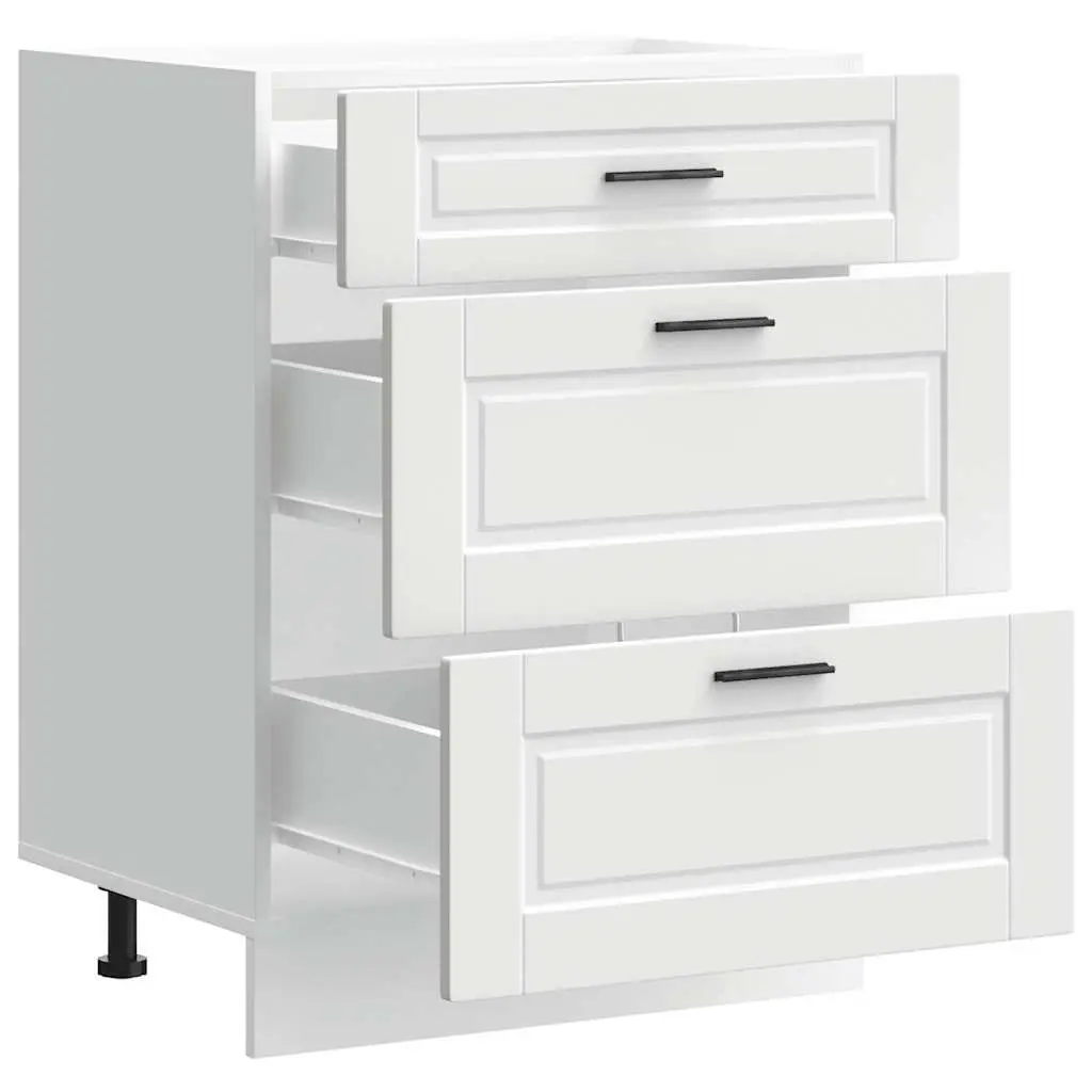 White Engineered Wood Kitchen Base Cabinet with Adjustable Feet