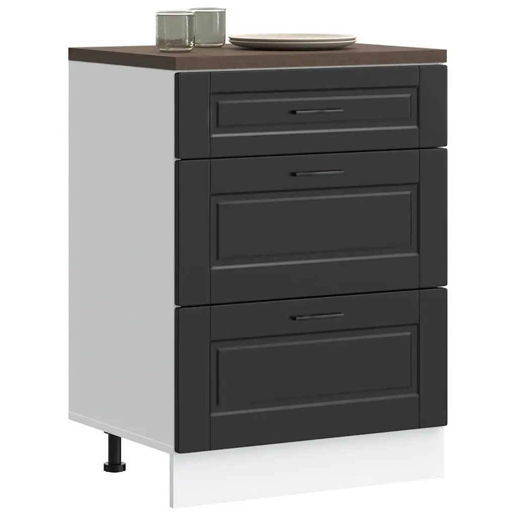 Kitchen Base Cabinet Black Storage Unit Cupboard Organiser Engineered Wood