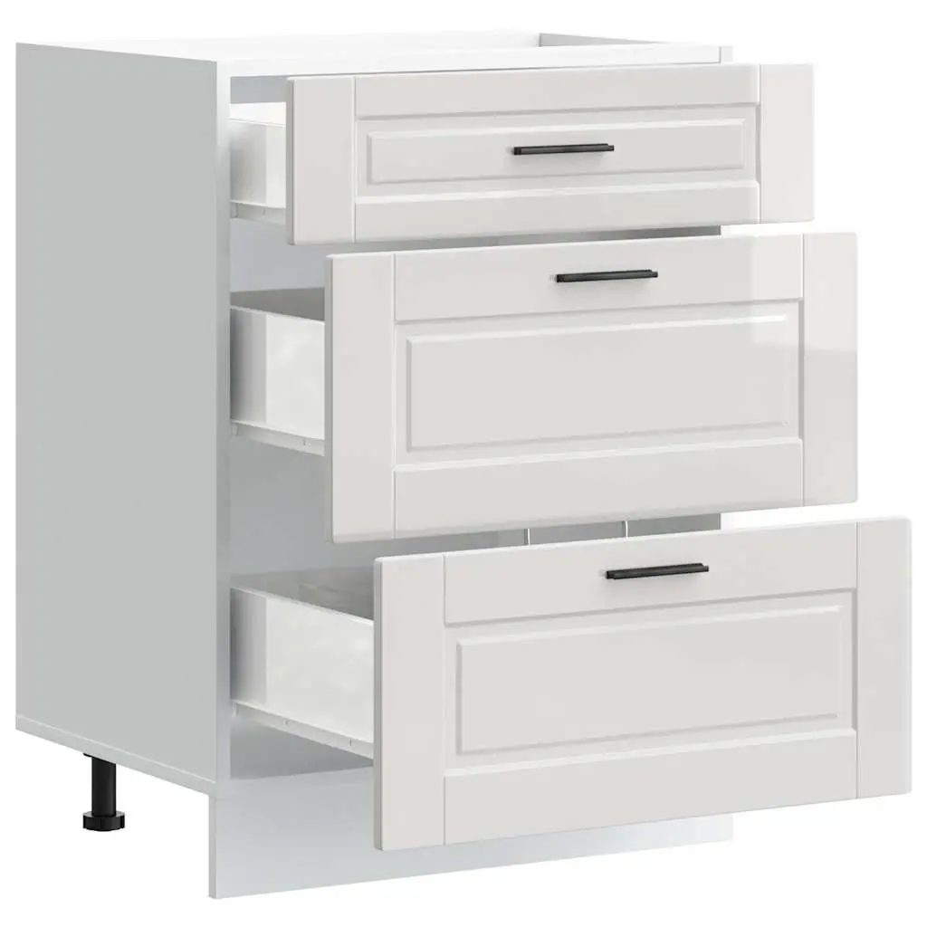 Kitchen Base Cabinet White High Gloss Engineered Wood Storage Cupboard