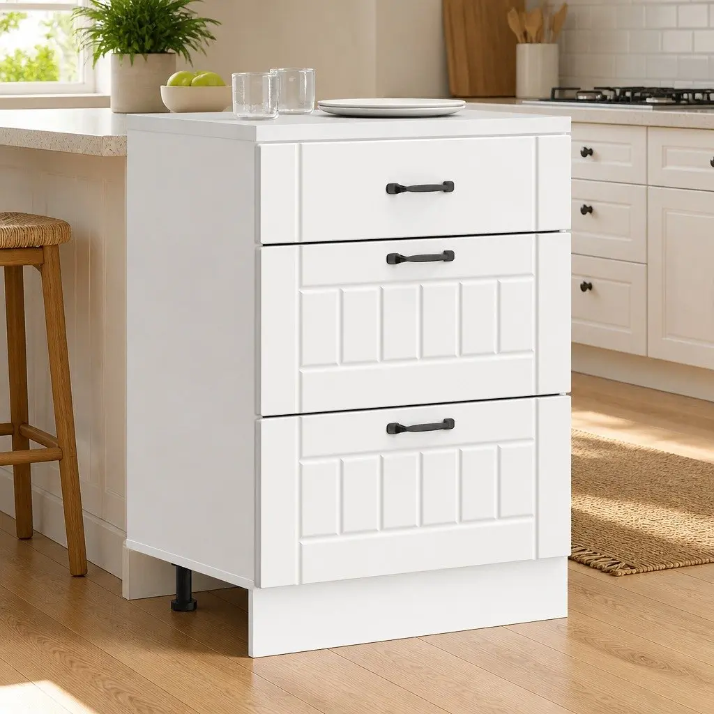 White Engineered Wood Kitchen Base Cabinet with Storage