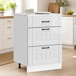 White Engineered Wood Kitchen Base Cabinet with Adjustable Feet