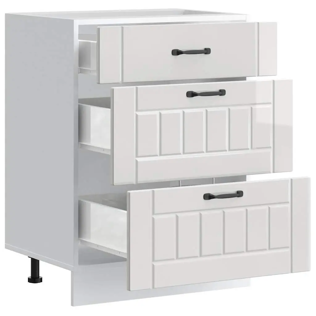 White Engineered Wood Kitchen Base Cabinet with Adjustable Feet