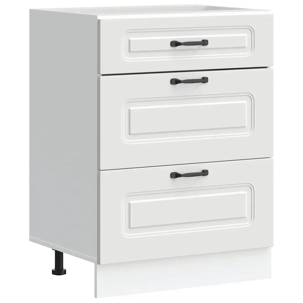 White Engineered Wood Kitchen Cabinet with Adjustable Feet and Concealed Storage