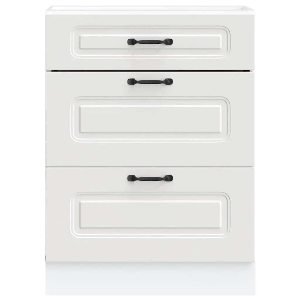 White Engineered Wood Kitchen Cabinet with Adjustable Feet and Concealed Storage