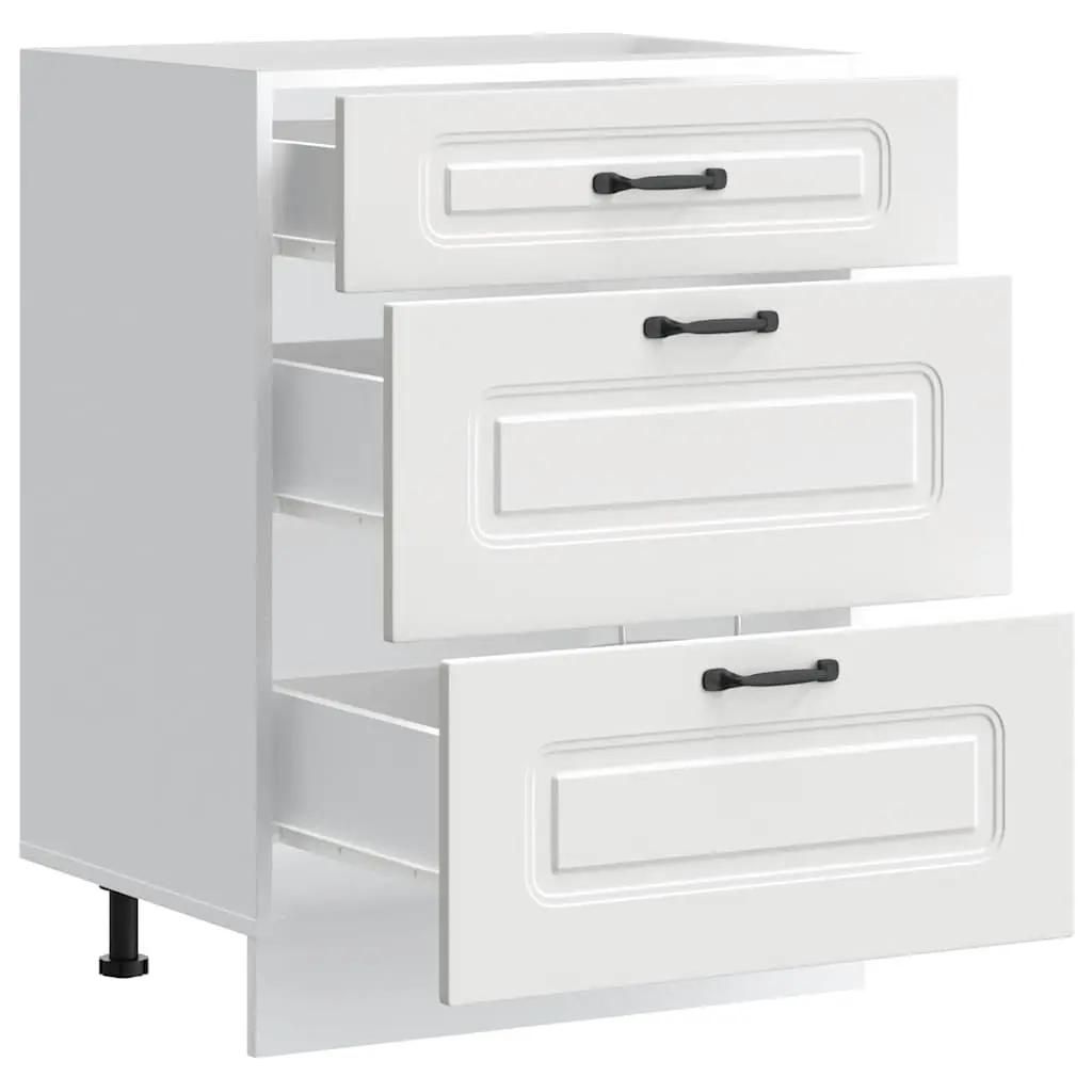 White Engineered Wood Kitchen Cabinet with Adjustable Feet and Concealed Storage
