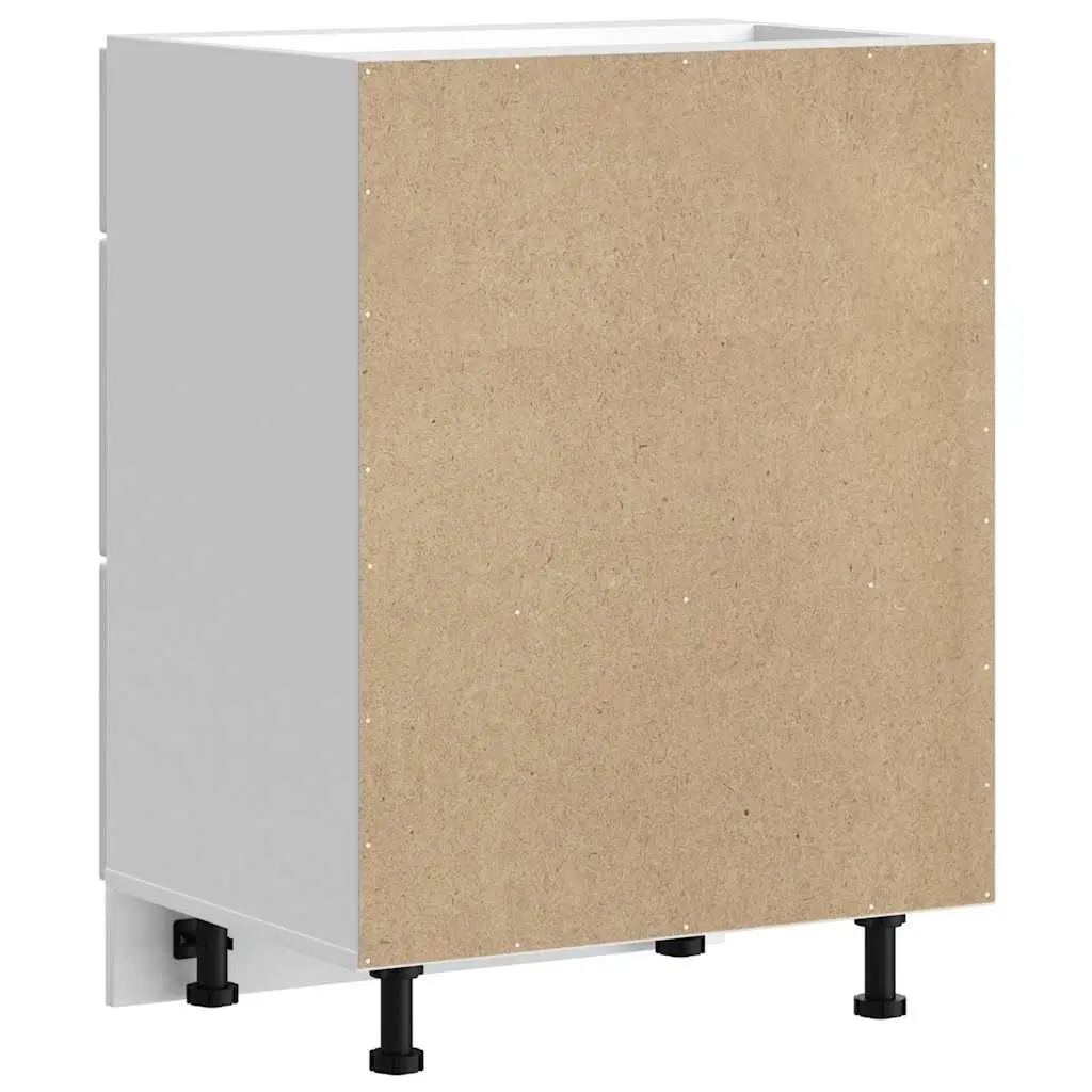 White Engineered Wood Kitchen Cabinet with Adjustable Feet and Concealed Storage