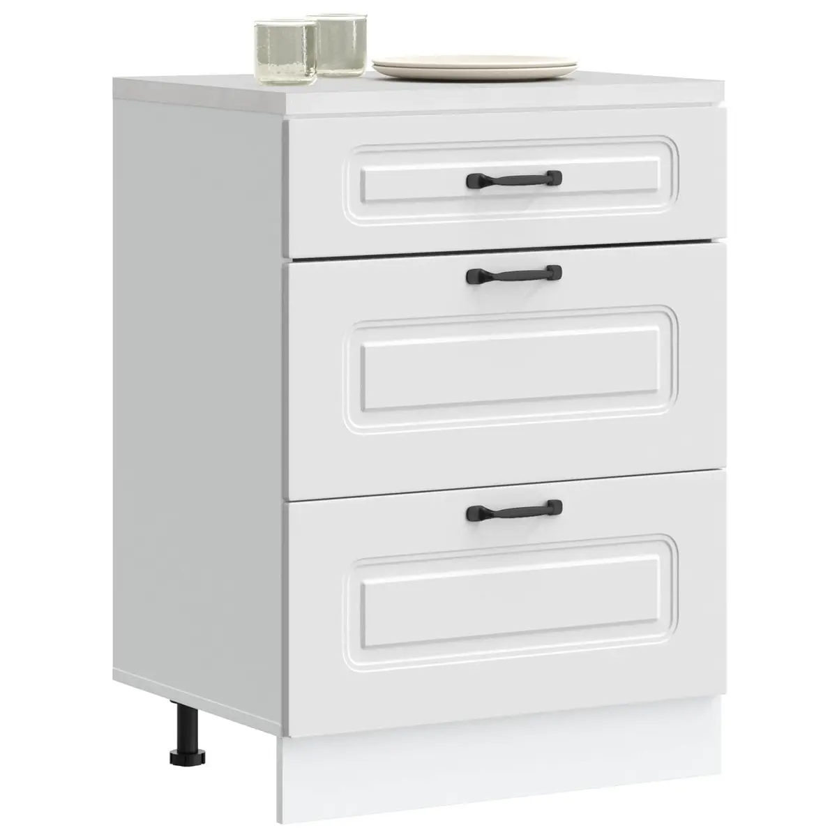 White Engineered Wood Kitchen Cabinet with Adjustable Feet and Concealed Storage