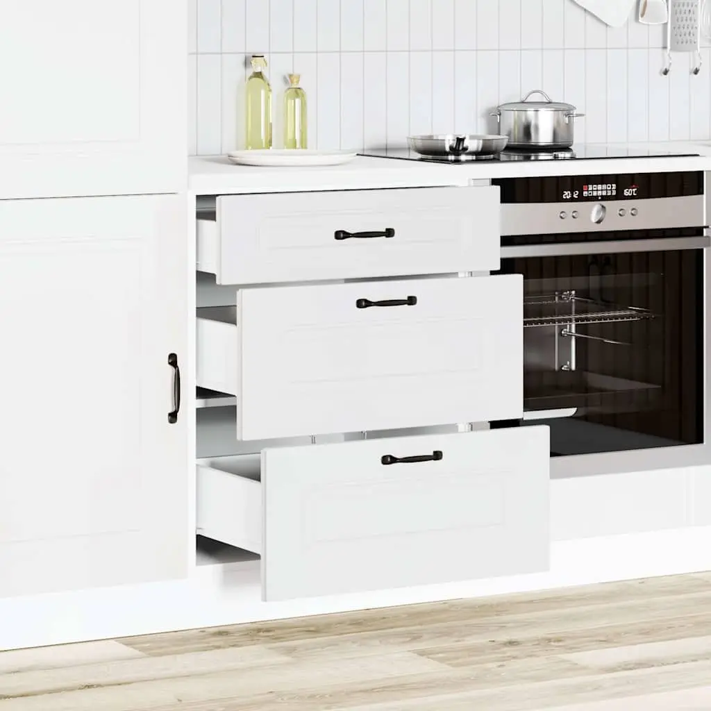 White Engineered Wood Kitchen Cabinet with Adjustable Feet and Concealed Storage