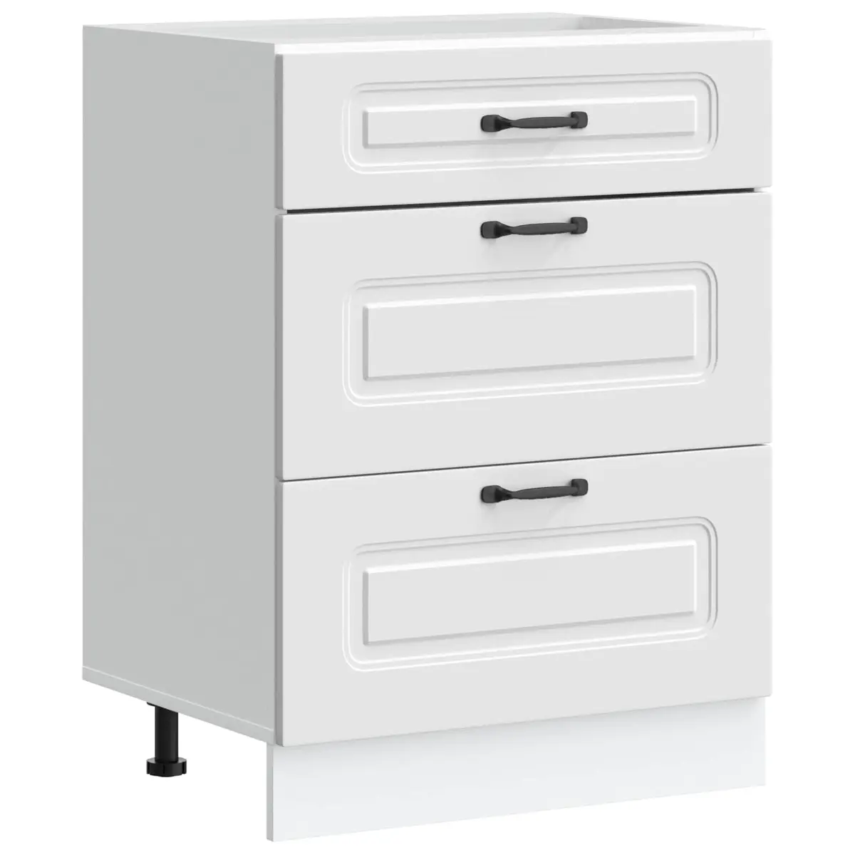 White Engineered Wood Kitchen Cabinet with Adjustable Feet and Concealed Storage
