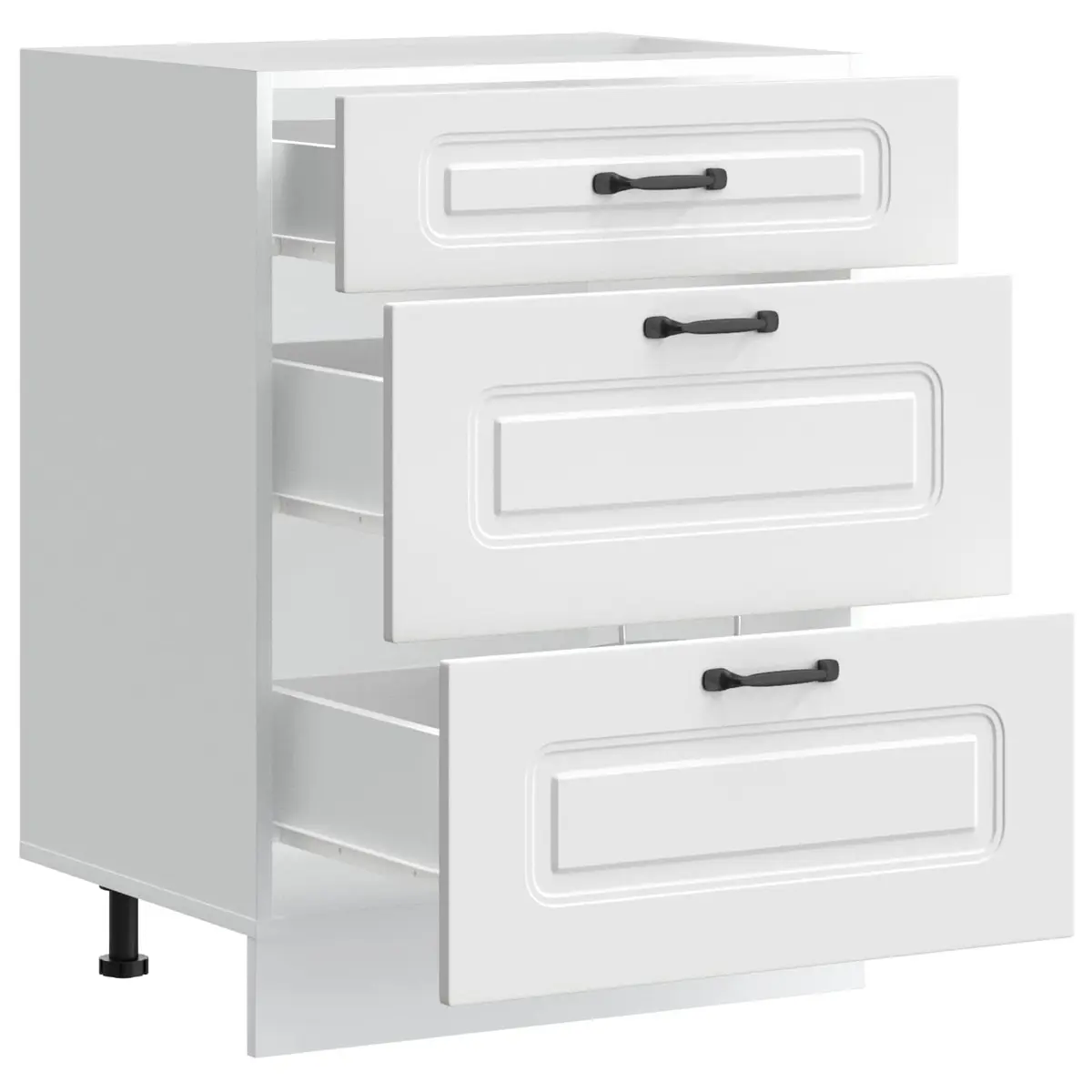 White Engineered Wood Kitchen Cabinet with Adjustable Feet and Concealed Storage