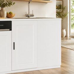 White Engineered Wood Kitchen Base Cabinet with Doors
