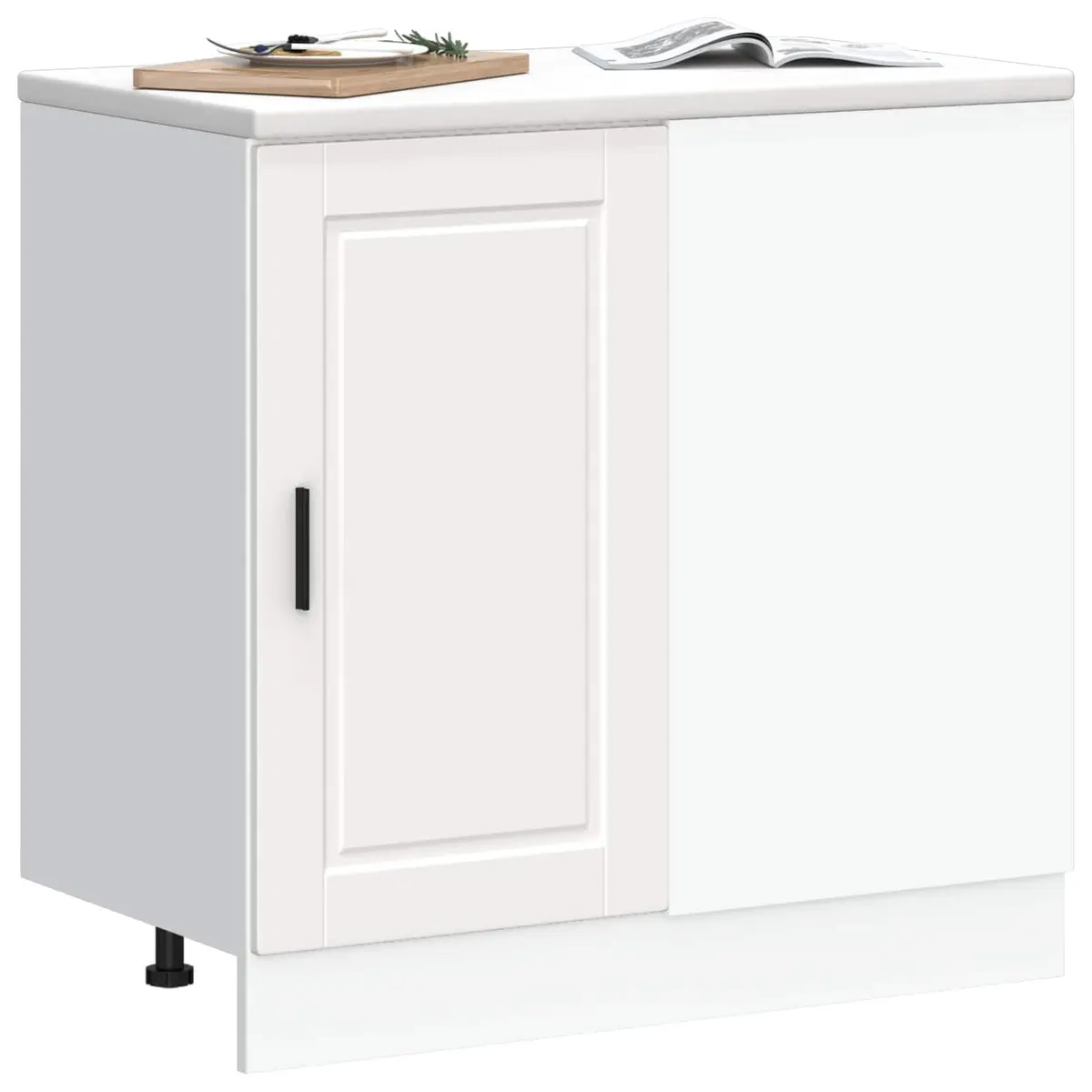 White Engineered Wood Kitchen Base Cabinet with Doors