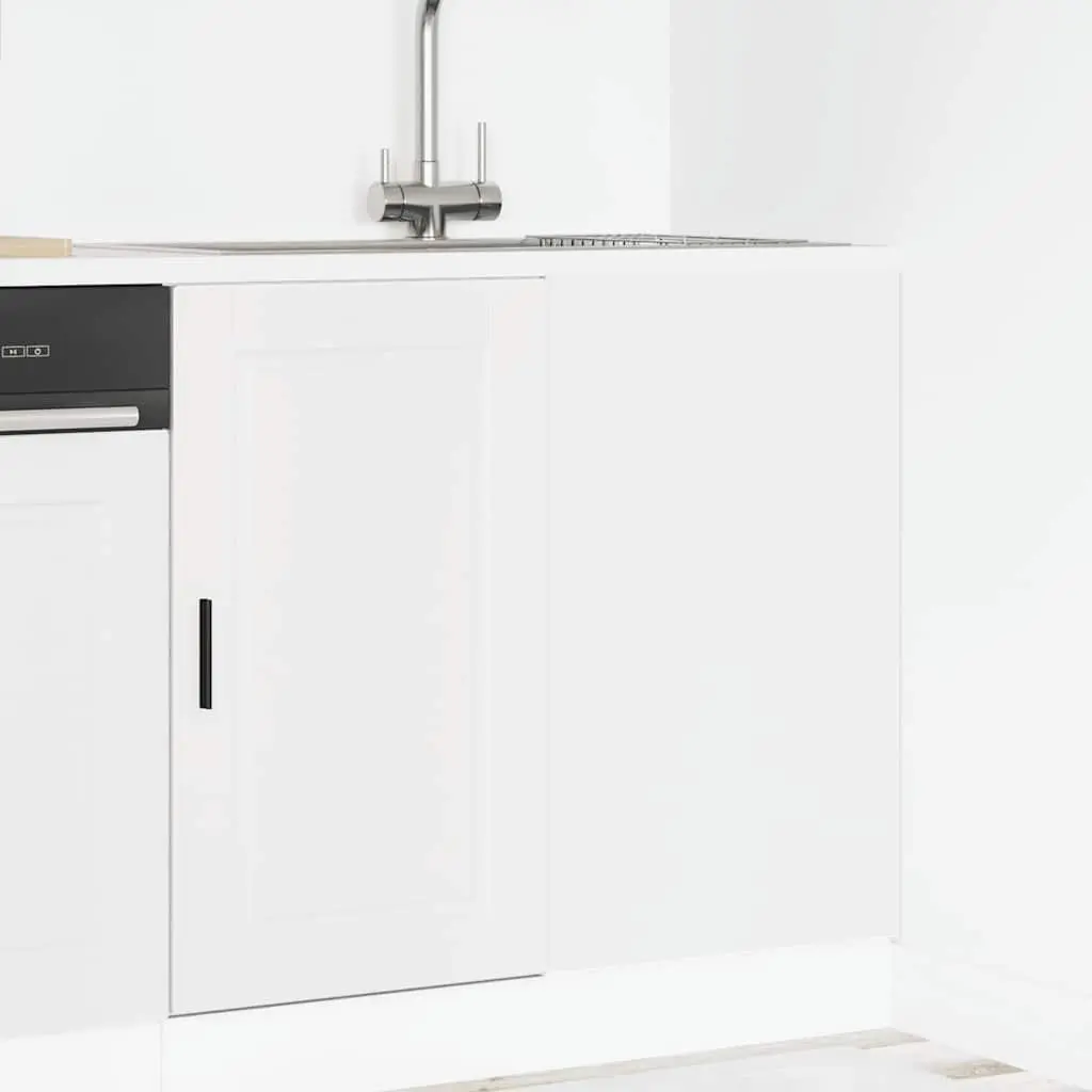 White Engineered Wood Kitchen Base Cabinet with Doors