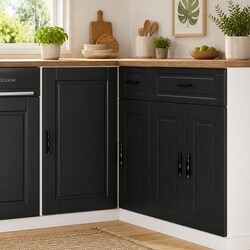 Elegant Black Engineered Wood Kitchen Base Cabinet