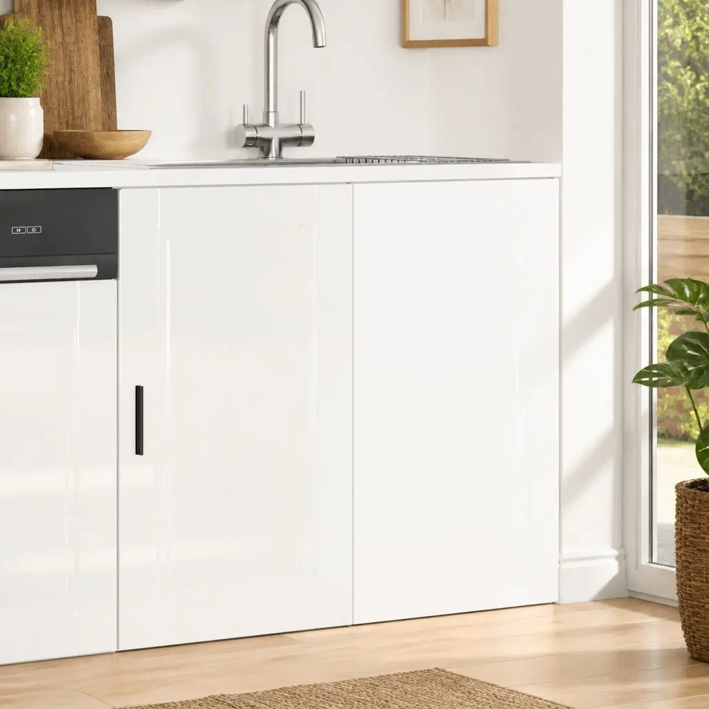 High Gloss White Engineered Wood Kitchen Base Cabinet