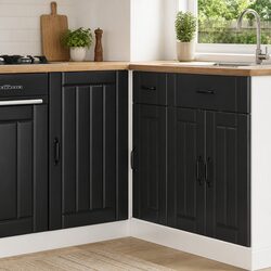 Black Engineered Wood Kitchen Base Cabinet with Sink Storage