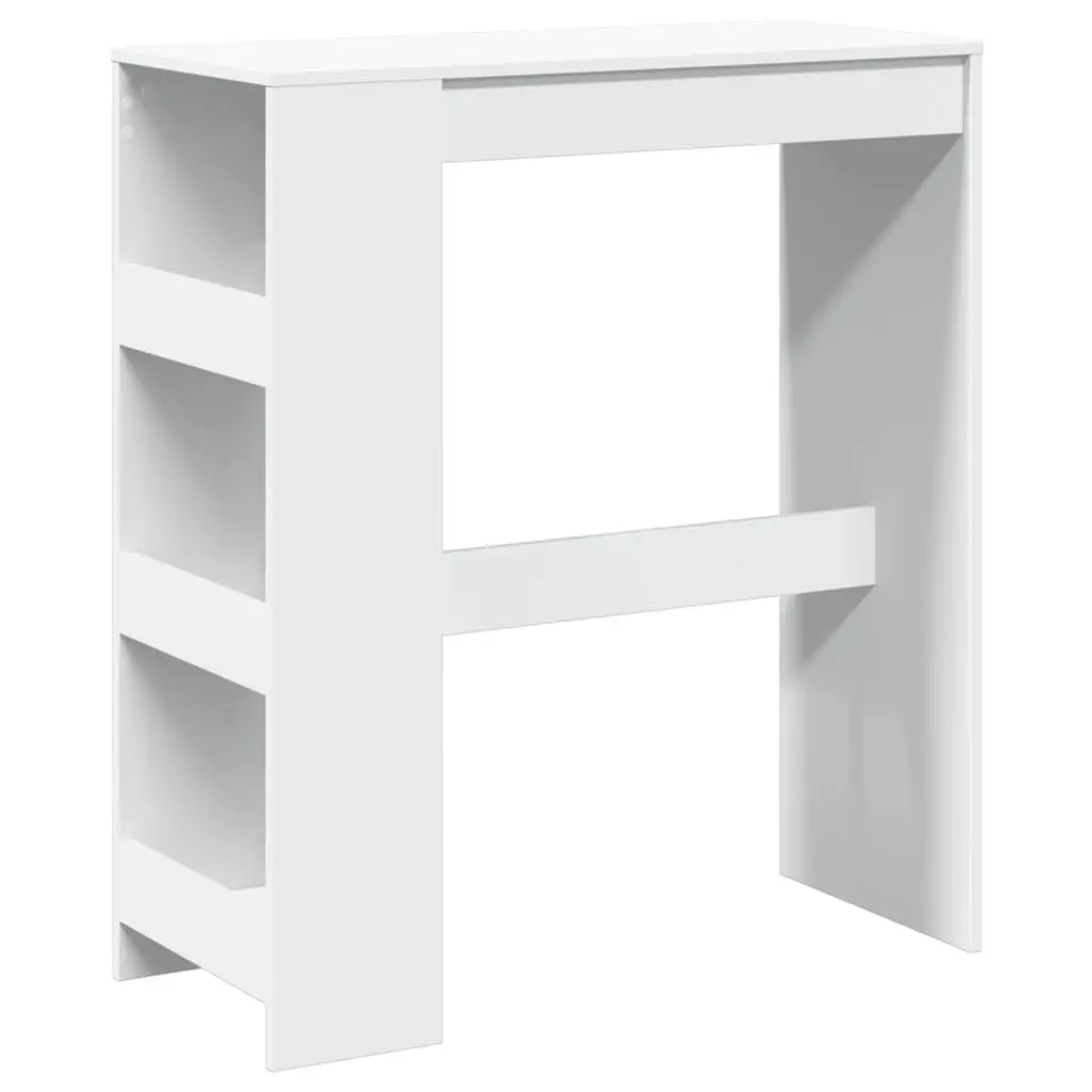 Bar Table White High Counter with Storage Shelves Engineered Wood 90L x 40W x 103.5H cm