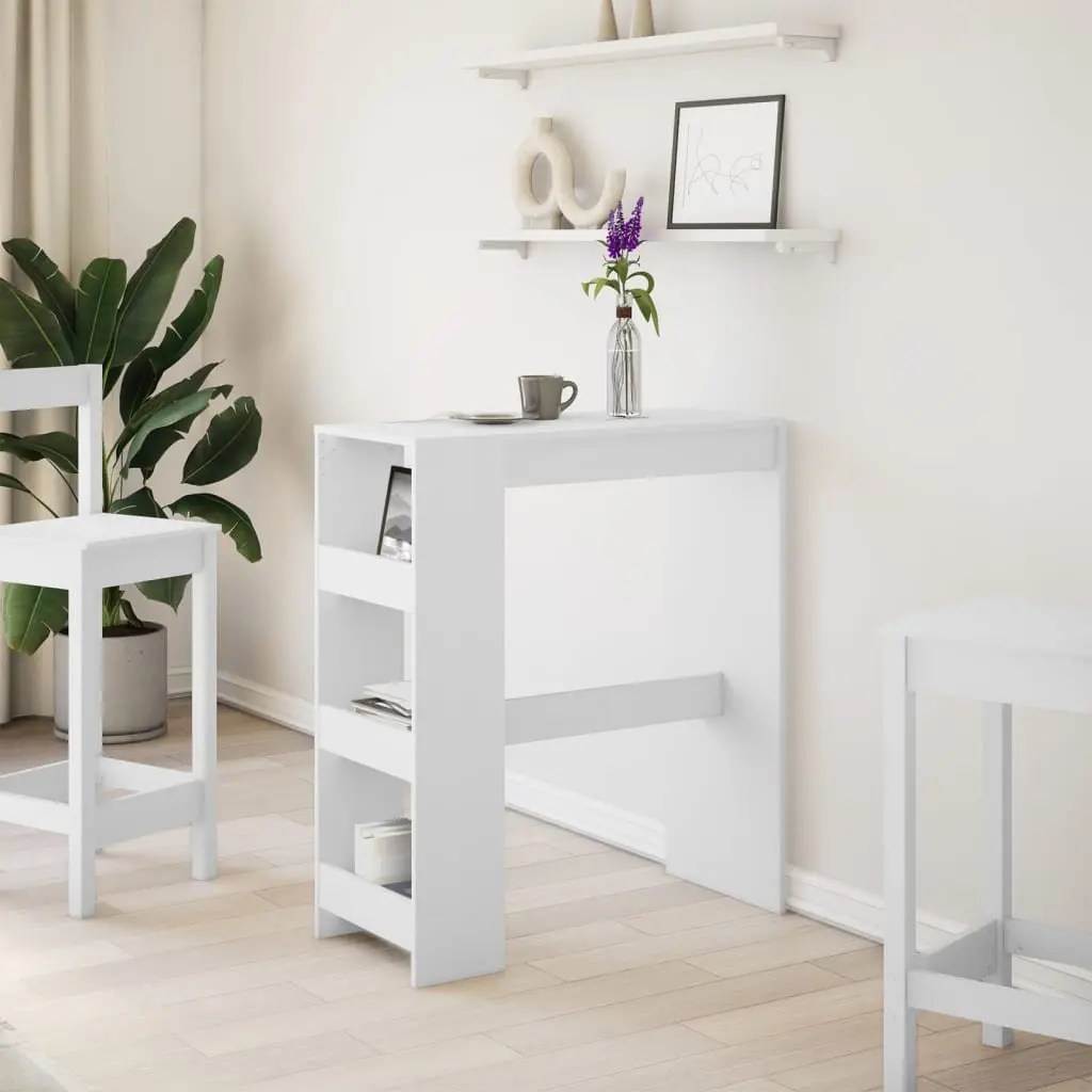 Bar Table White High Counter with Storage Shelves Engineered Wood 90L x 40W x 103.5H cm