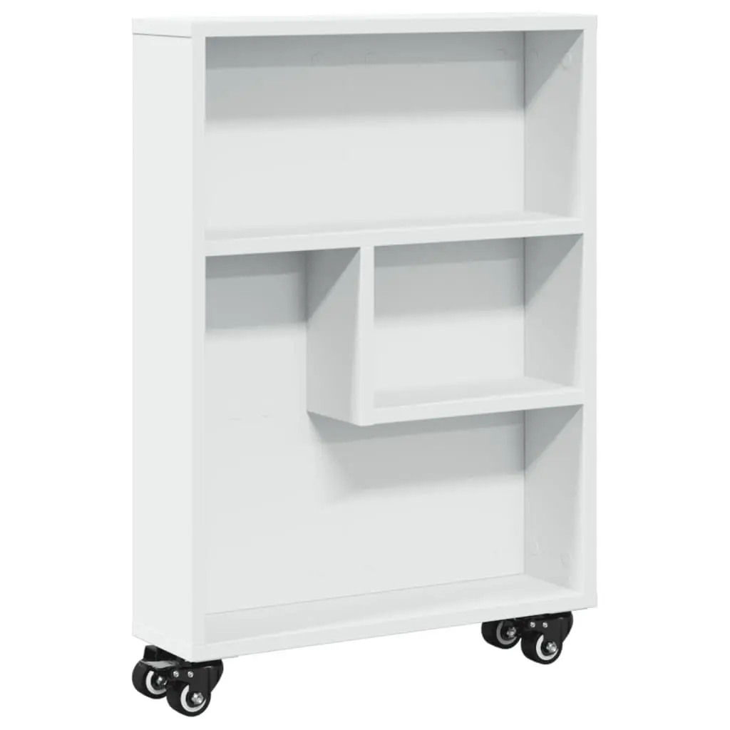 Narrow Storage Trolley White Engineered Wood Mobile Rolling Cart