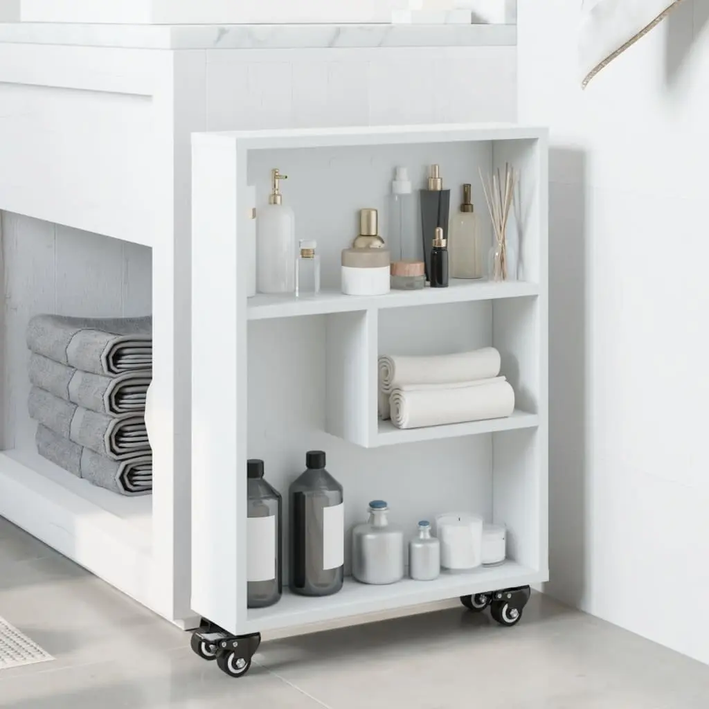 Narrow Storage Trolley White Engineered Wood Mobile Rolling Cart