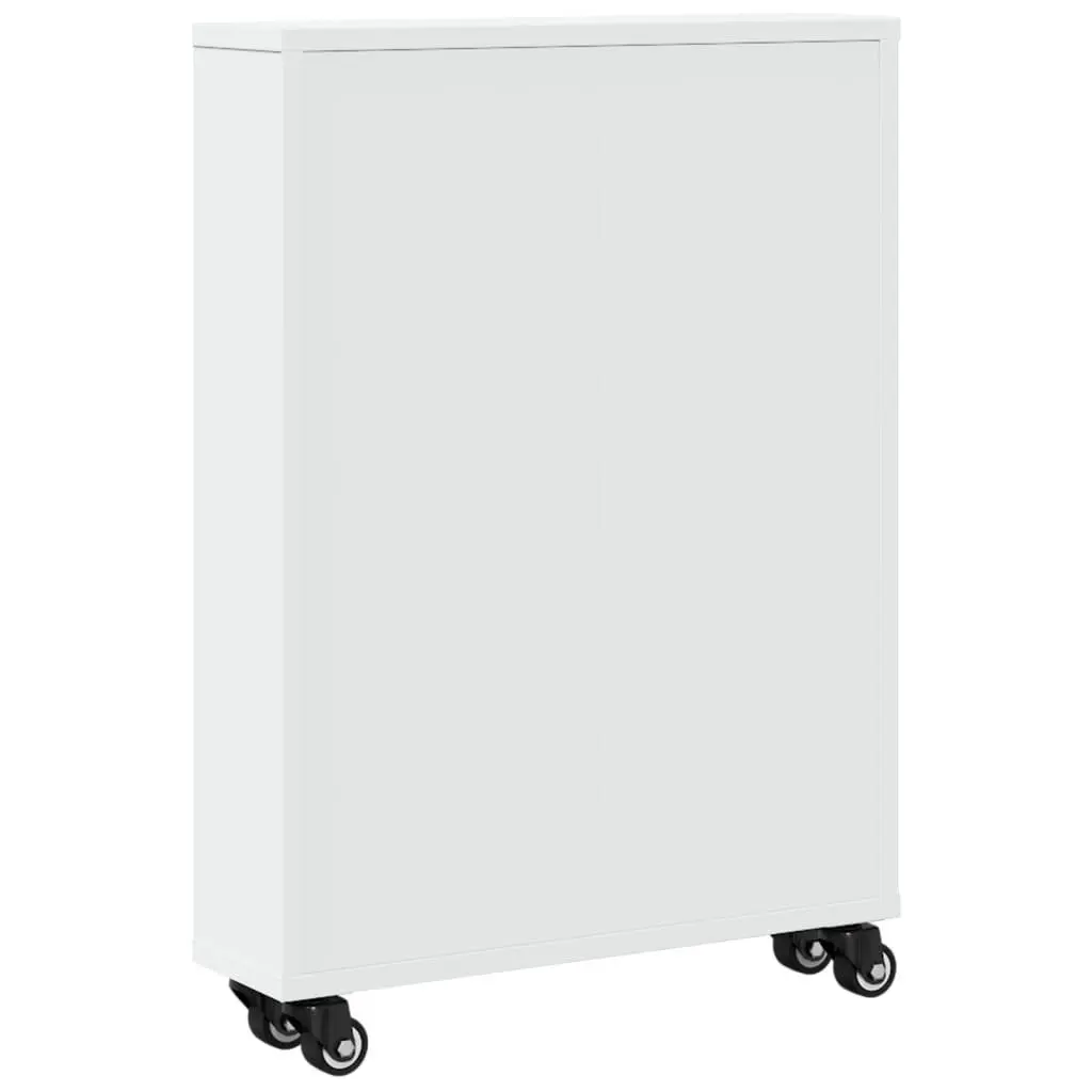 Narrow Storage Trolley White Engineered Wood Mobile Rolling Cart