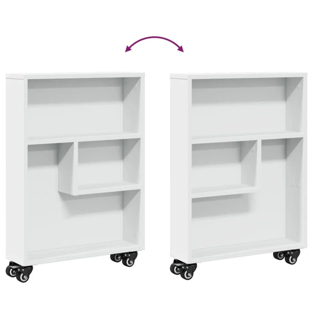 Narrow Storage Trolley White Engineered Wood Mobile Rolling Cart